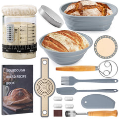 Angadona Sourdough Starter Kit Sourdough Bread Baking Supplies 40oz Sourdough Starter Jar 9" Round & 10" Oval Silicone Bread Proofing Baskets Set Bread baking toolsSilicone bread Sling