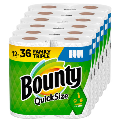 Bounty Quick-Size Paper Towels White 12 Family Triple Rolls = 36 Regular Rolls