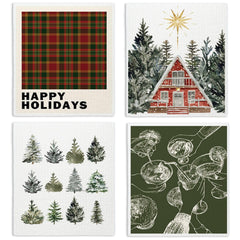 LARTSFRO Christmas Winter Holidays Swedish Dishcloths for Kitchen Papaya Reusable Paper Towels Swedish Dish Cloths for Christmas 4 Pack Dish Towels for Kitchen Reusable Paper Towels Washable