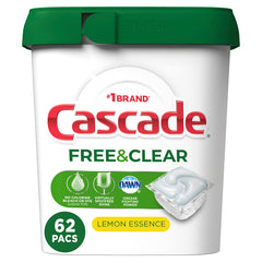Cascade Free & Clear ActionPacs Dishwasher Detergent Lemon Essence Dishwasher Soap Dishwasher Pods 62 Count