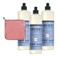 Mrs. MeyerS Liquid Dish Soap 16 Fl Oz - Bluebell Scent Kitchen Liquid Dish Soap Bundled With Ing Towel - Plant-Based Grease Cutting Dishwashing Liquid Soap [Pack Of 3]