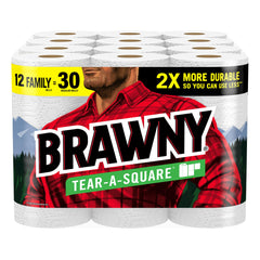 Brawny Tear-A-Square Paper Towels 12 Family Rolls = 30 Regular Rolls 2X More Durable* 3 Sheet Sizes Strong and absorbent extra-large roll