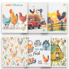 SWEDEdishcloths - Cellulose Sponge Dish Towels - Mixed Set of 6 (One of Each Design) Chickens Swedish Dish Cloths