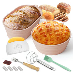Silicone Sourdough Pro Baskets - 9” Round & 10” Oval Set with Baking Tools