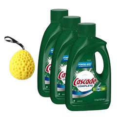 moofin Procter & Gamble Cascade Complete Dishwasher Liquid 75 oz - Powerful Stain Dishwasher Detergent Gel Bath Sponge Fresh Scent Liquid Dishwasher Detergent (Pack of 3)