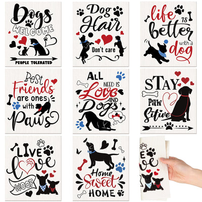 8 Pcs Dog Swedish Kitchen Dishcloths Towels Reusable Swedish Absorbent Sponge Cleaning Dish Cloths Quick Drying Kitchen Swedish Washable Decorative for Dog Lover Gifts for Women Dog Hand Towel (Dog)