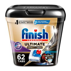 Finish Ultimate Plus Infinity Shine Dishwasher Pods No Pre-Rinse Dishwasher Detergent Tabs with Protector Shield & CycleSync Technology Removes Burnt-On Stains Degreases Scrubbing Power 62 Count
